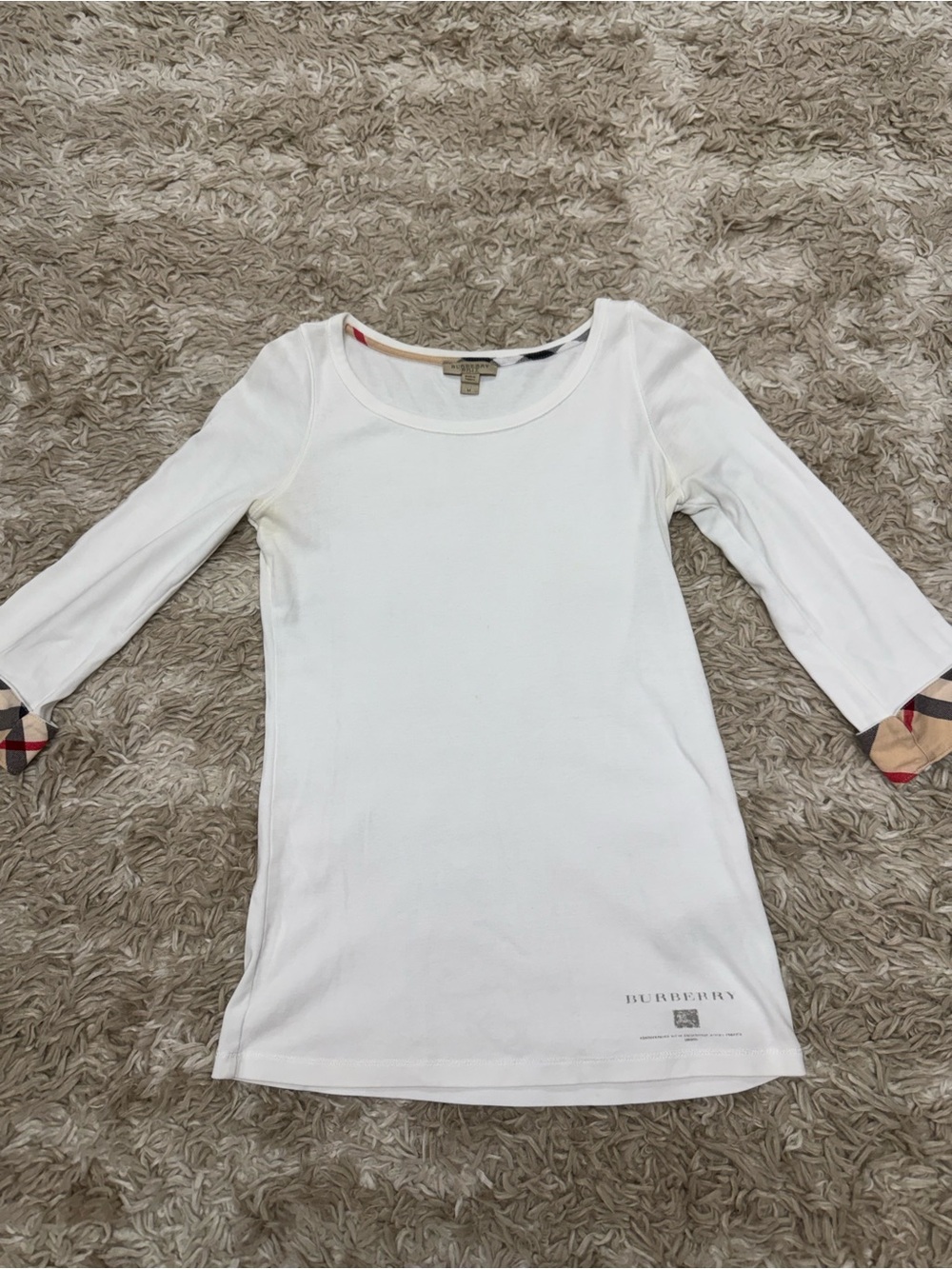 Authentic Burberry Brit white cotton check cuff top shirt m